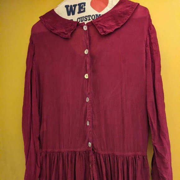 Mysterious Dress, Sheer Silk-like Deep Rose Rayon Drop-Waist, Midi - Picture 5 of 7